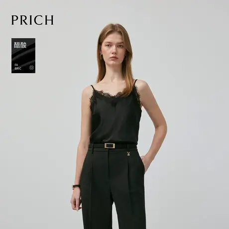 【超能小太阳】【醋酸】PRICH法式黑色蕾丝V领吊带内搭2025新款商品大图
