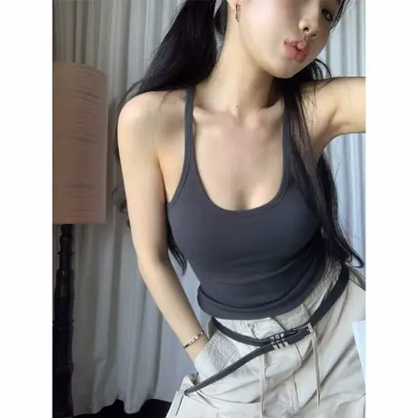 白色辣妹背心小吊带女夏季工字内搭美式性感短款外穿纯欲打底上衣商品大图