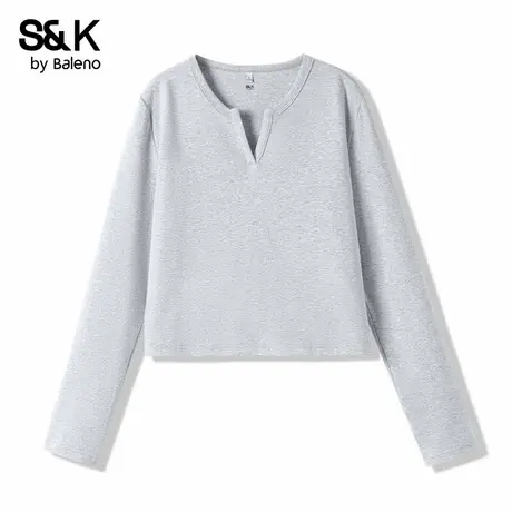 班尼路S&K系列麻灰亲肤休闲长袖女2025年夏季新款百搭紧身上衣女Q商品大图