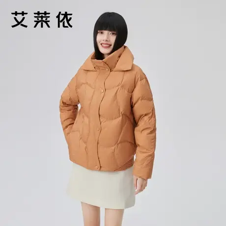 艾莱依2022新款双层领羽绒服女冬季时尚波浪纹小众高级感短款外套商品大图