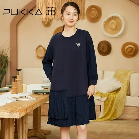 蒲PUKKA 女装棉质连衣裙秋季设计感拼接针织裙商场同款图片