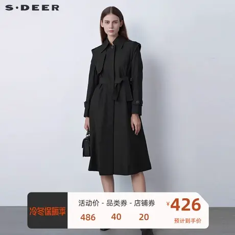 sdeer圣迪奥女装翻领拼接收腰A字长款风衣S22161807图片