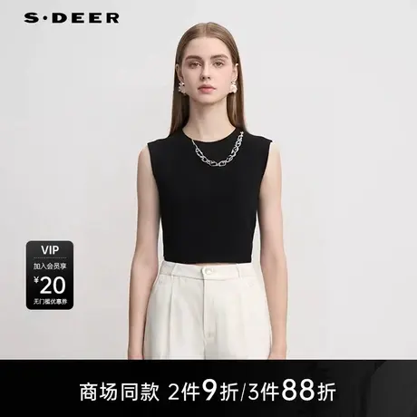 【商场同款】sdeer圣迪奥女个性罗纹圆领链条拼接针织衫S25283512图片