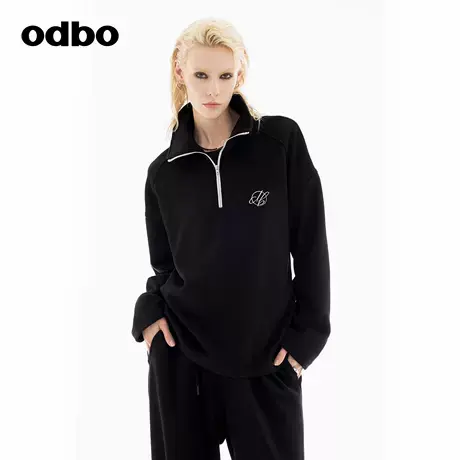 odbo/欧迪比欧拉链立领休闲卫衣2024年秋冬新款简约风半开襟上衣商品大图