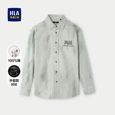 HLA/海澜之家外套款长袖休闲衬衫2025秋季新款宽松时尚纯棉长衬男商品大图