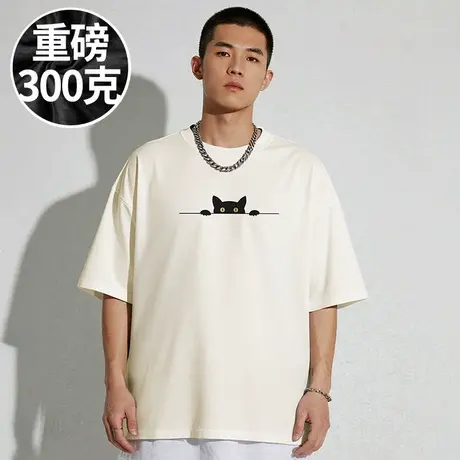 【100%棉】300斤大码男装美式潮牌宽松情侣加肥加大码半袖短袖T恤图片