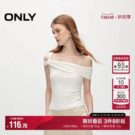 ONLY夏季时尚金属LOGO装饰修身无袖短款T恤女|124201058商品大图