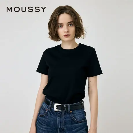 MOUSSY 夏季新品基础款纯色短款纯棉正肩T恤女010HSA80-0380图片