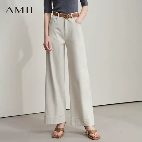 AMII【韩系复古风】2025韩版复古休闲宽松直筒阔腿裤牛仔裤女商品大图