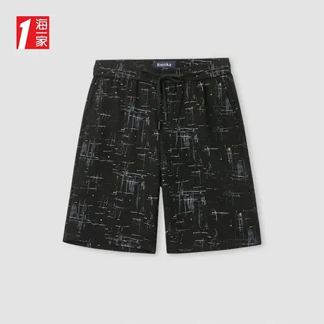 海一家简约抽绳五分裤2025夏季新款时尚花纹青年男士休闲中裤图片