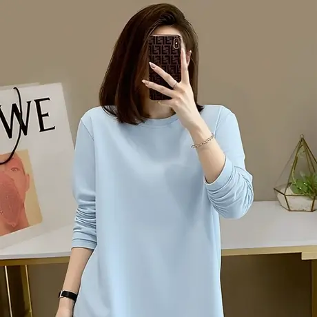 KWV真维斯蓝色纯棉正肩短袖t恤女2025新款爆款简约设计感上衣体恤商品大图