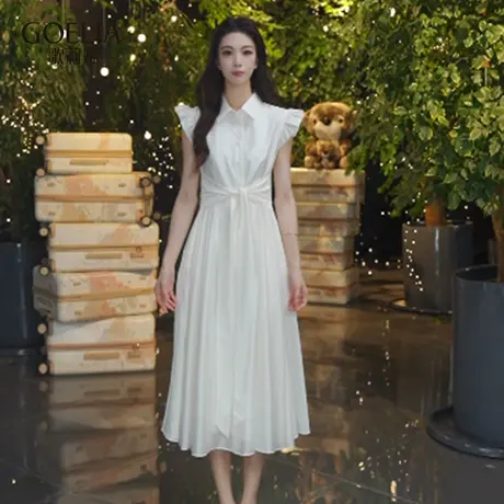 歌莉娅夏季新品腰封绑带小飞袖连衣裙1E5C4K8G0商品大图