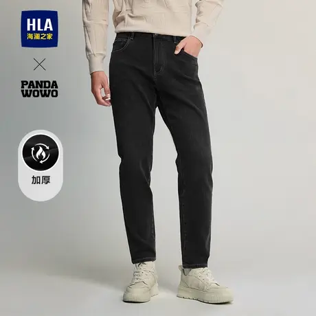 HLA/海澜之家panda wowo熊猫牛仔裤24新款秋冬水洗加厚保暖裤男图片