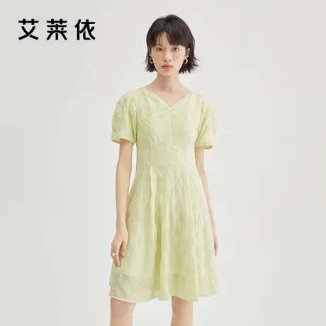 艾莱依法式V领连衣裙女装2022夏季新款高级感修身高腰裙显瘦裙子图片