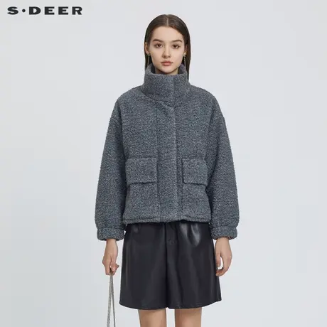 sdeer圣迪奥女立领仿羊羔绒小个子短款宽松外套S223Z2244图片