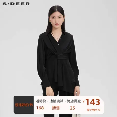 sdeer圣迪奥女装OL风翻领不规则雪纺长袖衬衫S223Z0555图片