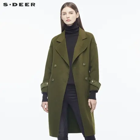sdeer圣迪奥毛呢大衣女秋冬刺绣图案袖袢开衩设计大衣S18481871图片