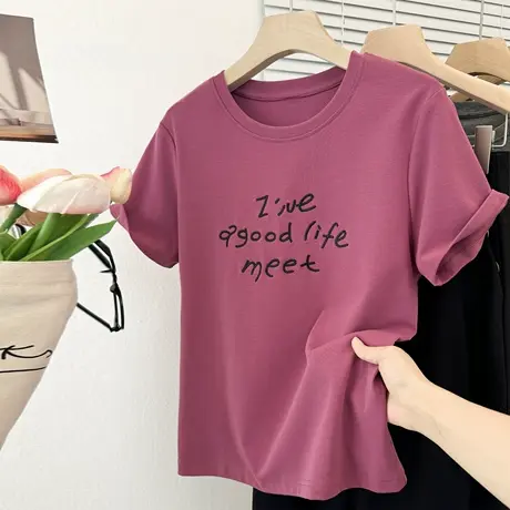 夏季2025新款字母刺绣短袖T恤女宽松显瘦韩版百搭设计感半袖上衣图片