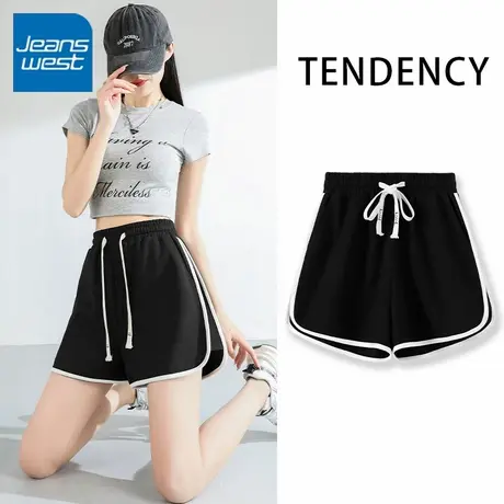 KV真维斯运动短裤女夏薄款2025新款爆款显瘦三分裤休闲黑色阔腿裤商品大图