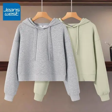 KV真维斯灰色连帽卫衣女2025新款春秋季宽松短款百搭小个子上衣女商品大图