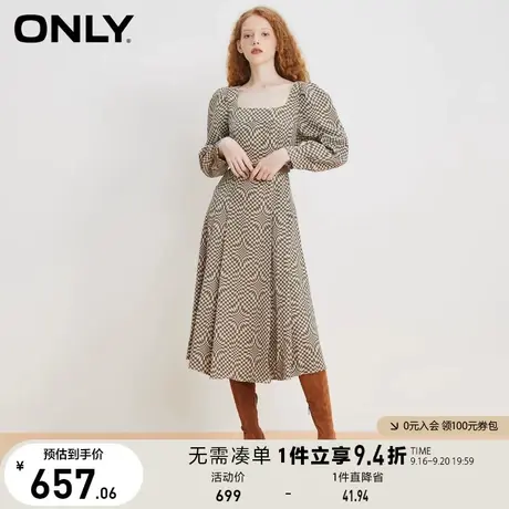 【买4免1】ONLY奥莱夏季复古千金风收腰显瘦中长款连衣裙女图片