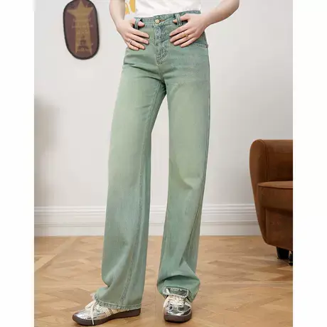a02美式复古高腰经典款拖地裤2025夏季休闲宽松百搭女式牛仔裤商品大图