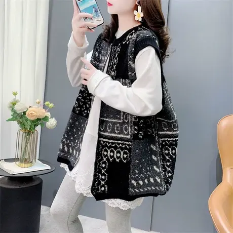 复古提花毛巾绣格子针织马甲背心女春季2025年新款款无袖坎肩上衣图片