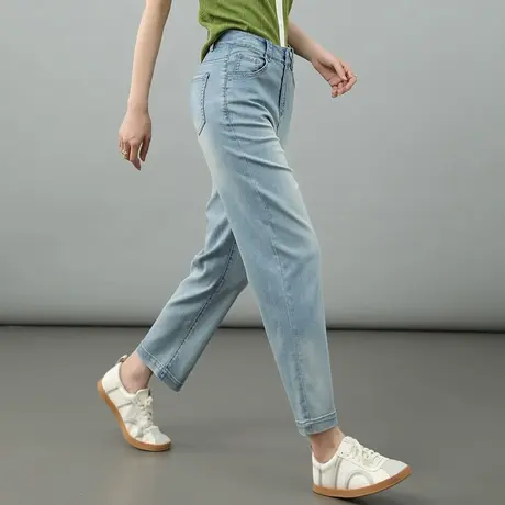 高腰直筒牛仔裤女夏季薄款天丝棉裤子显瘦烟管裤小个子九分法棍裤商品大图