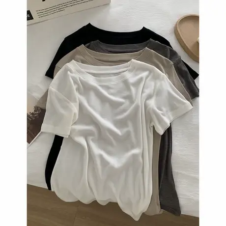 莱赛尔天丝圆领面膜Tee！基础款百搭桑蚕丝正肩短袖春夏T恤打底衫商品大图