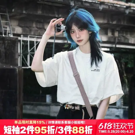 日系超火ins风宽松百搭花灰色短袖t恤女2025新款简约风纯棉上衣夏图片