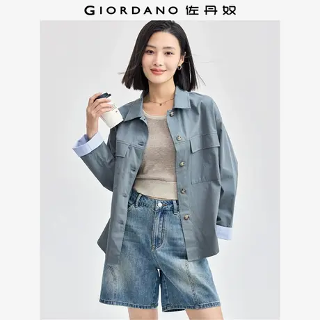 佐丹奴衬衫女装纯棉拼接条纹袖口梭织长袖工装衬衫 13344858商品大图