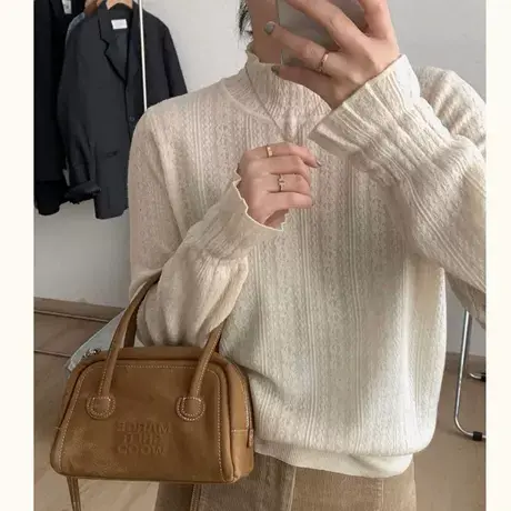 木耳边蕾丝针织衫女2025年春秋新款爆款宽松显瘦高级感打底衫上衣商品大图