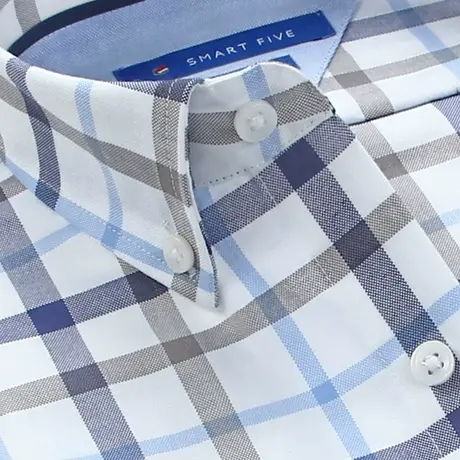第五季 商务休闲格子衬衫男半袖纯棉牛津纺轻薄透气格纹衬衣清凉图片