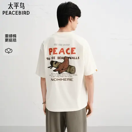 【Jonas联名】太平鸟男装 重磅刺绣宽松白色短袖T恤男B2CNF3201图片