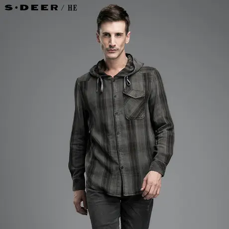 【惠】sdeerhe圣迪奥男秋格纹连帽男士纯棉衬衫4370548图片