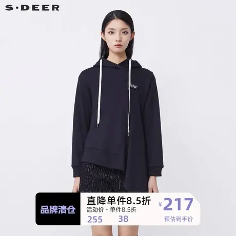 sdeer圣迪奥女装抽绳连帽字母印花不规则卫衣外套S21482206图片