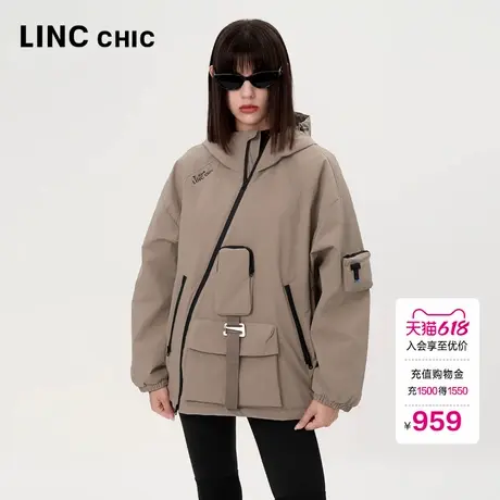 LINC金羽杰羽绒服女款2024新款无性别机能感连帽轻薄羽绒服2032图片