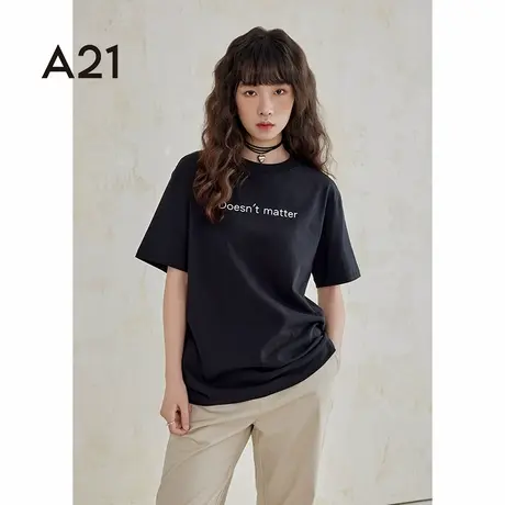 a21 女装圆领短袖t恤夏季简约ins百搭基础男女同款情侣装女款上衣商品大图