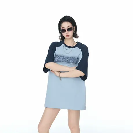 YEP2025夏季新款宽松印花短袖T恤女美式街头ins风拼色半袖上衣图片