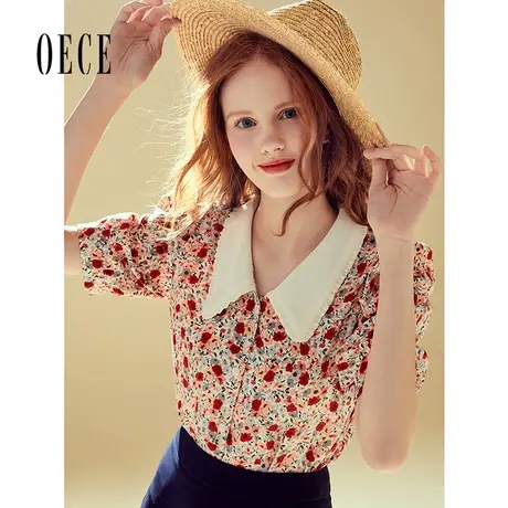 Oece夏装新款女装 复古港味衬衫女士碎花小仙女衬衣甜美上衣商品大图