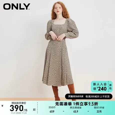 ONLY奥莱夏季复古千金风收腰显瘦中长款连衣裙女商品大图