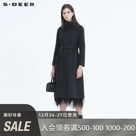 sdeer圣迪奥冬季女装休闲立领收腰中长款毛呢大衣S20481801🏴商品大图