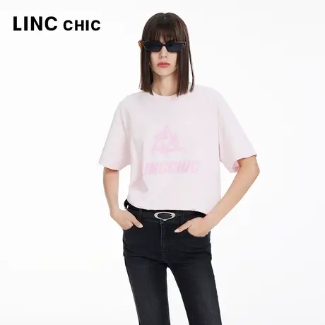 LINCCHIC金羽杰短袖上衣女圆领宽松廓形印花大T恤女S241TS034Y商品大图