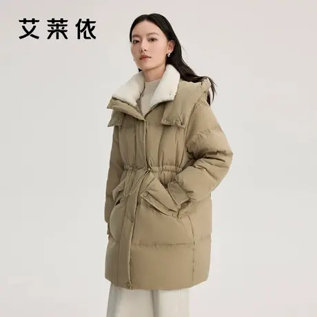 艾莱依羽绒服女冬新款收腰中长款大衣保暖防风休闲仿羊羔毛领外套商品大图