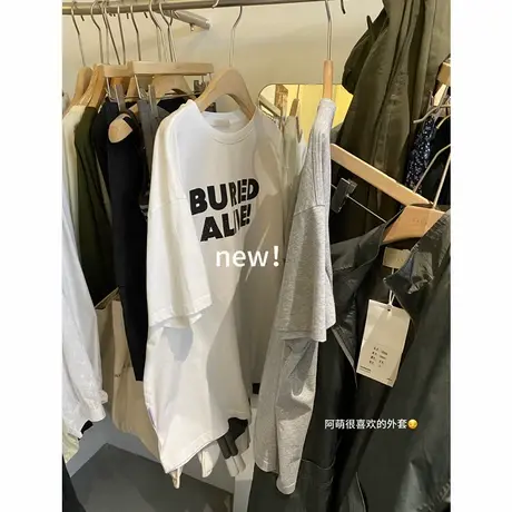 2025夏新款韩系美式极简风印花字母短袖t恤女ins街头宽松百搭上衣商品大图