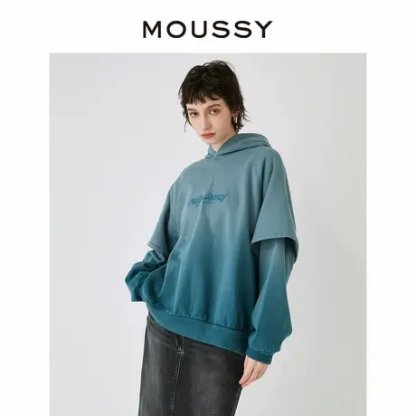 MOUSSY 新品渐变丁达尔假两件时尚连帽宽松卫衣女028HS890-0221商品大图