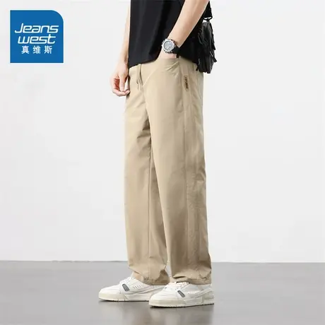 KR真维斯男装2025春季新款 潮流时尚宽松百搭通勤直筒系绳休闲裤商品大图