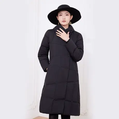 希区瑞普冬季新款法式复古百搭简约女中长保暖显瘦连帽羽绒服商品大图