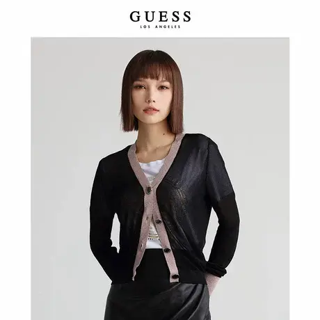 GUESS2022新款女士拼色简约针织开衫-W1YR90Z2V30图片