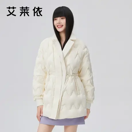 艾莱依羽绒服女短款收腰气质西装领2022冬新款时尚修身假两件外套图片